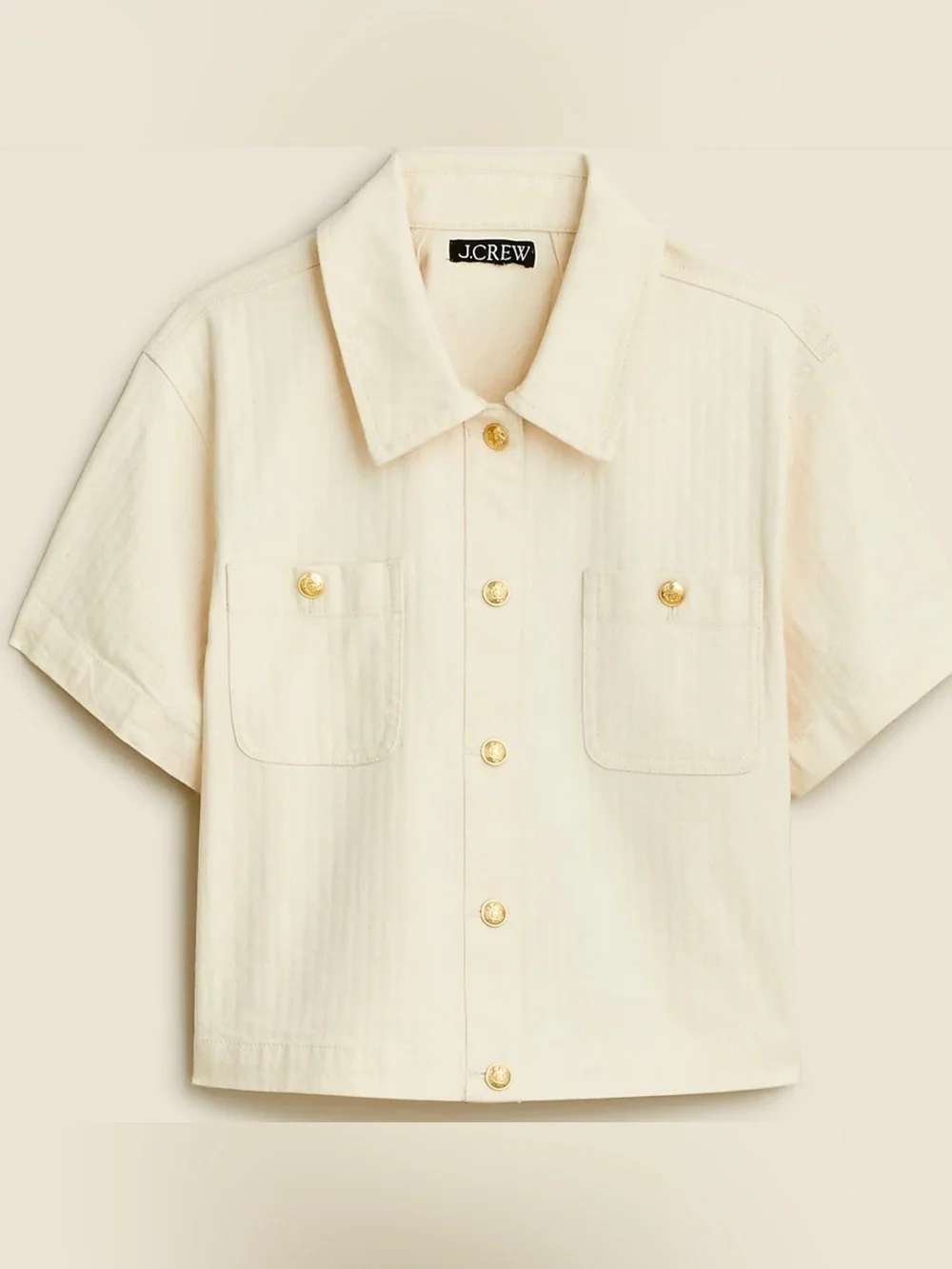 J. Crew Short Sleeve Ecru Denim Button-Front Pocket Shirt/Jacket